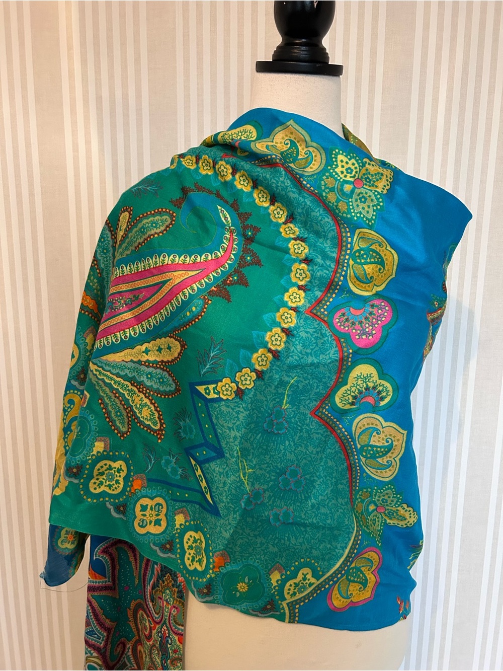 Randi & Will Pulvermacher Collection Teal Paisley 100% Silk Scarf Wrap *Rare*